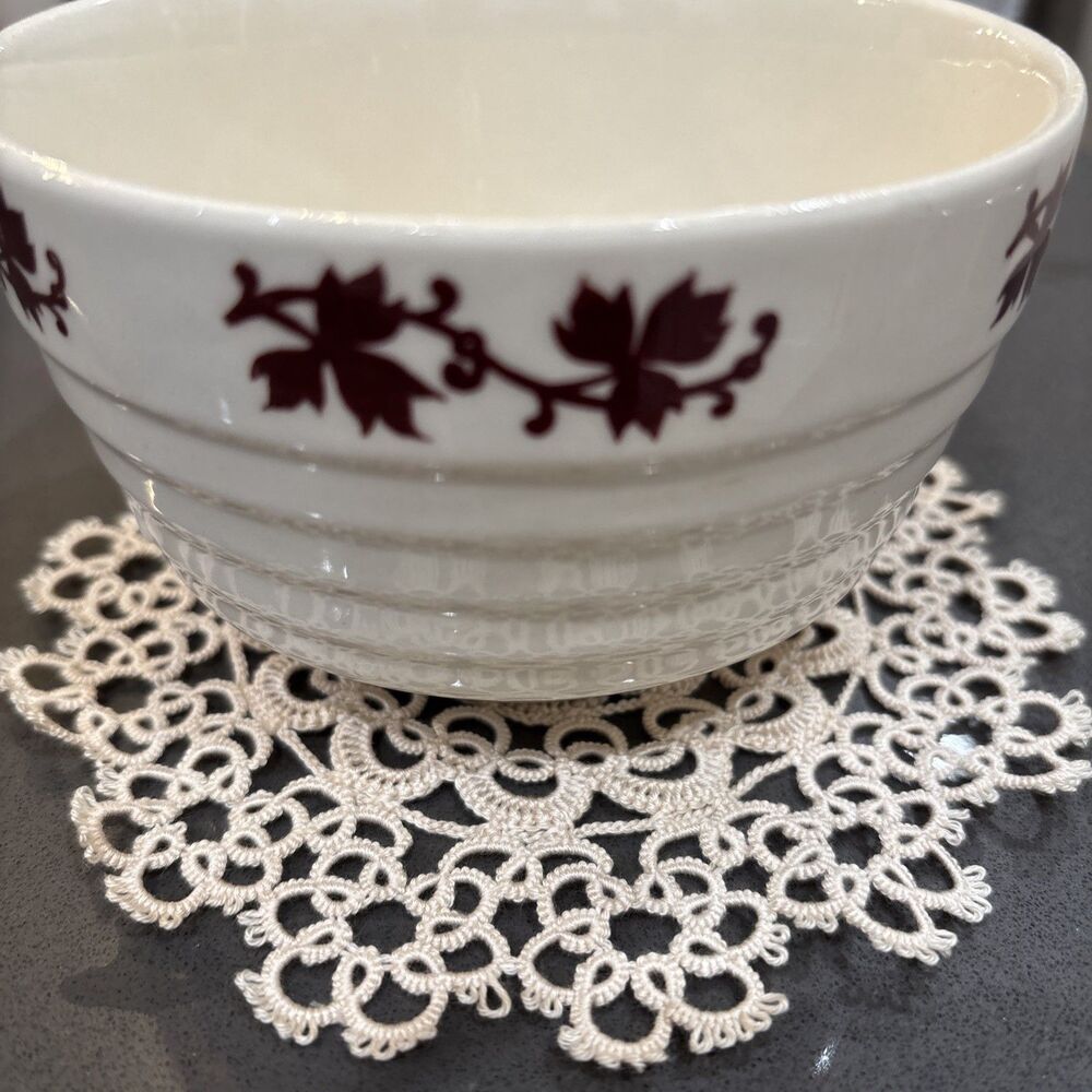Vintage Universal Potteries Beehive Bowl With Maroon Maple Leaf Design. USA Made